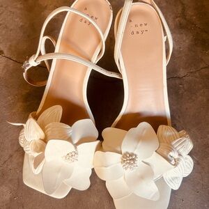 a new day Cream Floral Ankle-Strap Sandals